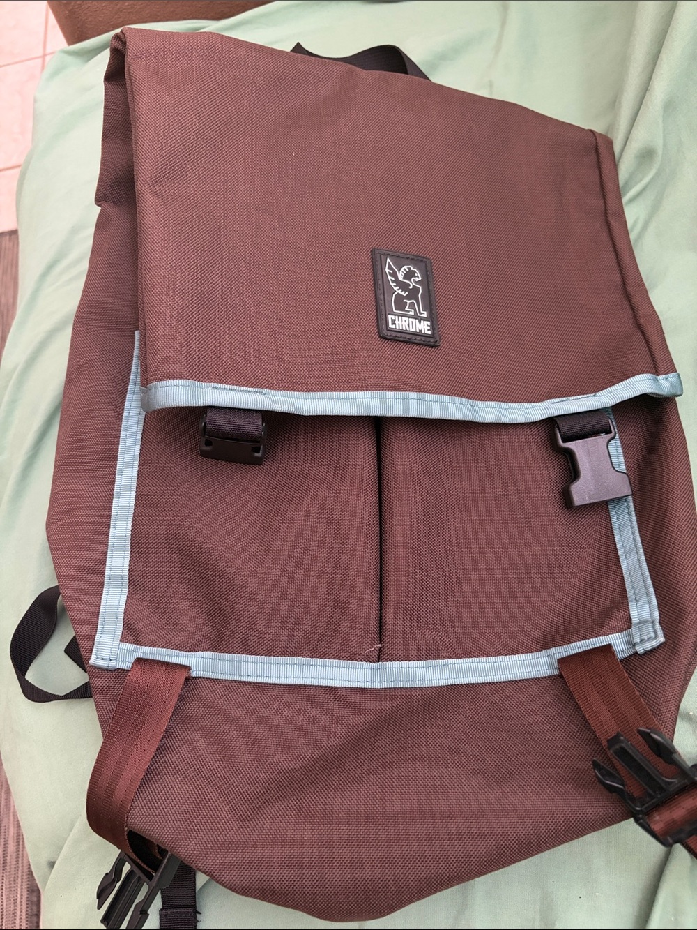 CHROME Brown Backpack with Light Blue Trim